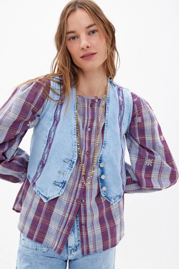Shop Carina. Chaleco vaquero bordado Mujer Chalecos