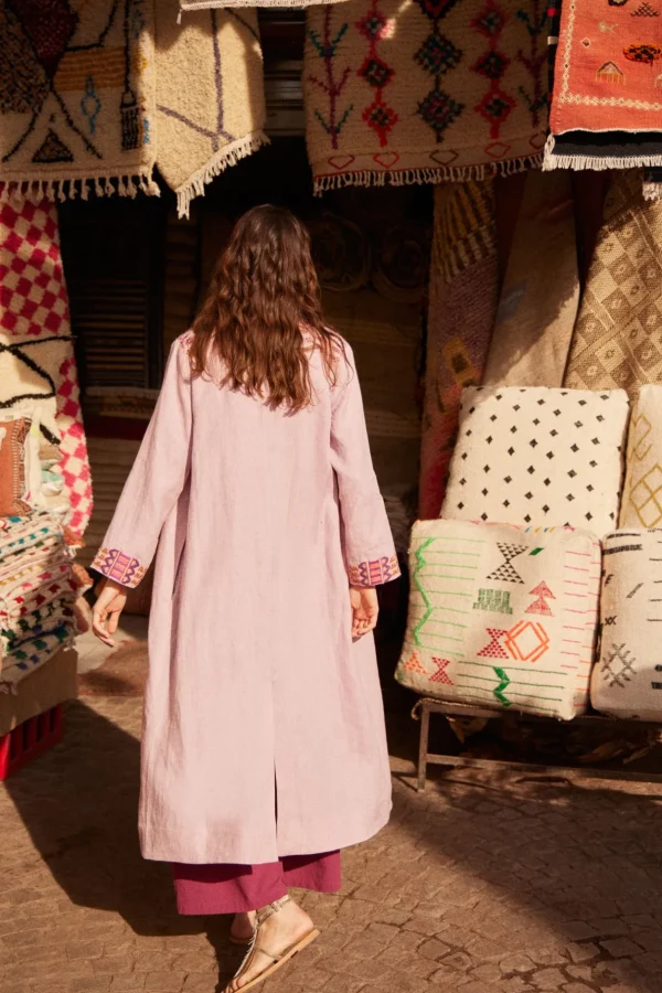 Flash Sale Carmela. Kimono largo de lino bordado Mujer Vestidos Y Monos | Abrigos Y Chaquetas