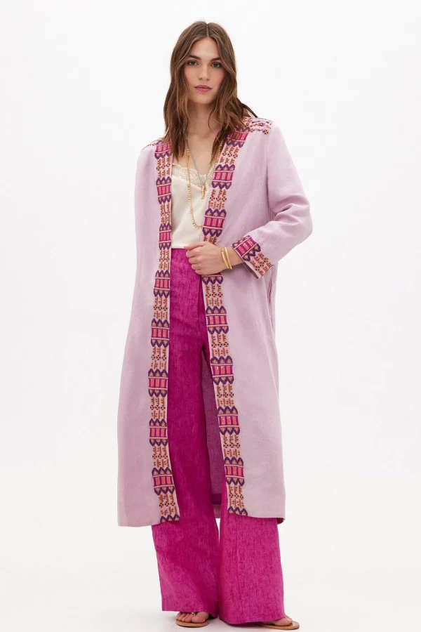 Flash Sale Carmela. Kimono largo de lino bordado Mujer Vestidos Y Monos | Abrigos Y Chaquetas