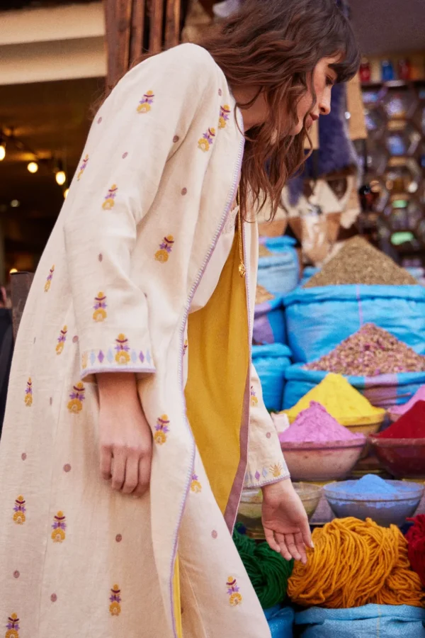 Cheap Carmina. Kimono largo de lino bordado Mujer Vestidos Y Monos | Abrigos Y Chaquetas