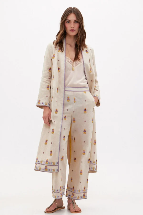 Cheap Carmina. Kimono largo de lino bordado Mujer Vestidos Y Monos | Abrigos Y Chaquetas