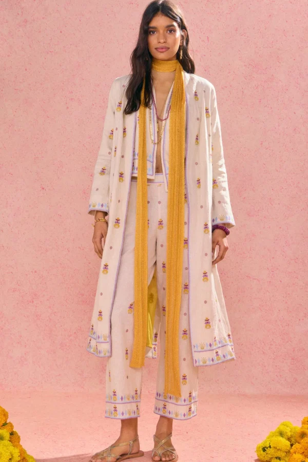 Cheap Carmina. Kimono largo de lino bordado Mujer Vestidos Y Monos | Abrigos Y Chaquetas