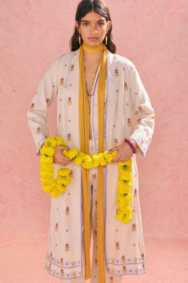 Cheap Carmina. Kimono largo de lino bordado Mujer Vestidos Y Monos | Abrigos Y Chaquetas