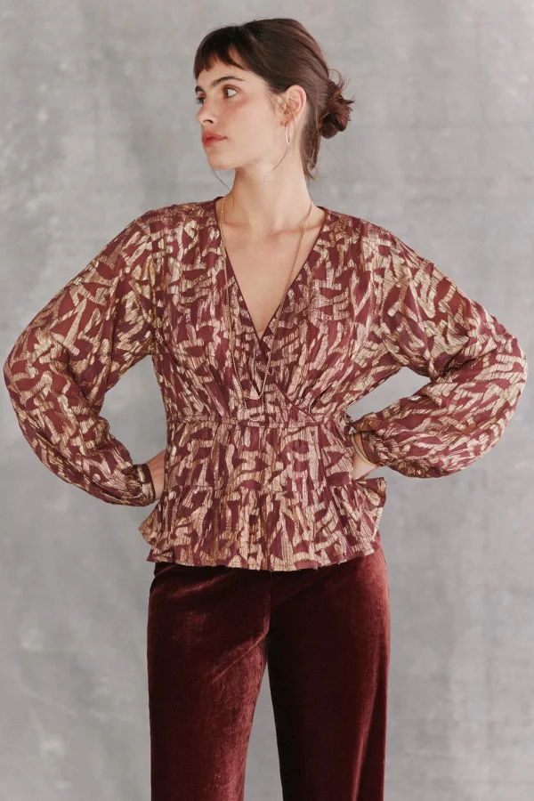 Sale Cece. Blusa jacquard dorado. Mujer Blusas Y Camisas
