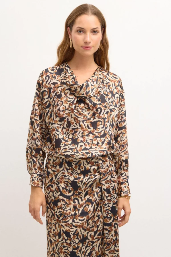 Hot Ciara. Blusa estampada drapeado. Mujer Blusas Y Camisas