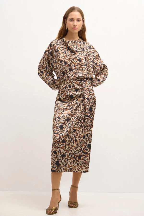 Hot Ciara. Blusa estampada drapeado. Mujer Blusas Y Camisas