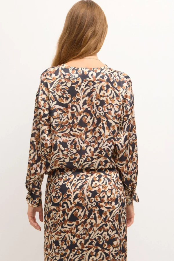 Hot Ciara. Blusa estampada drapeado. Mujer Blusas Y Camisas