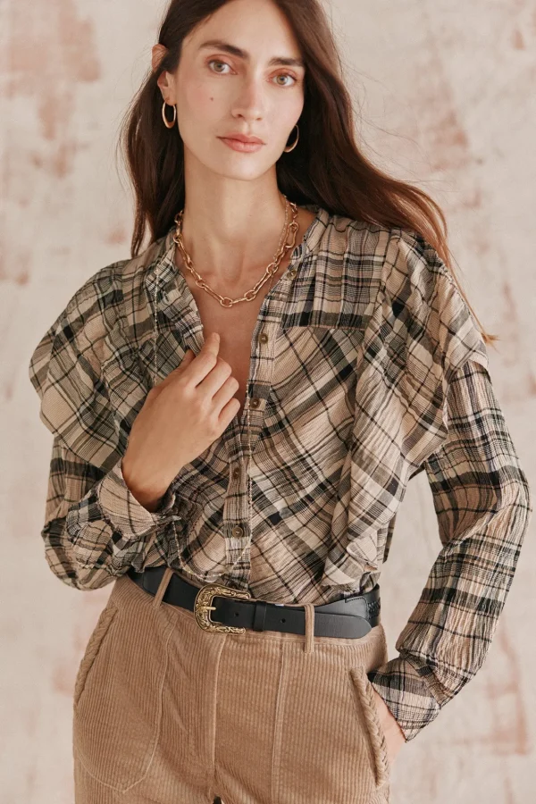 Fashion Clarisa. Blusa cuados volante. Mujer Blusas Y Camisas