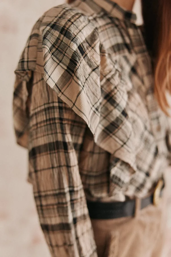 Fashion Clarisa. Blusa cuados volante. Mujer Blusas Y Camisas
