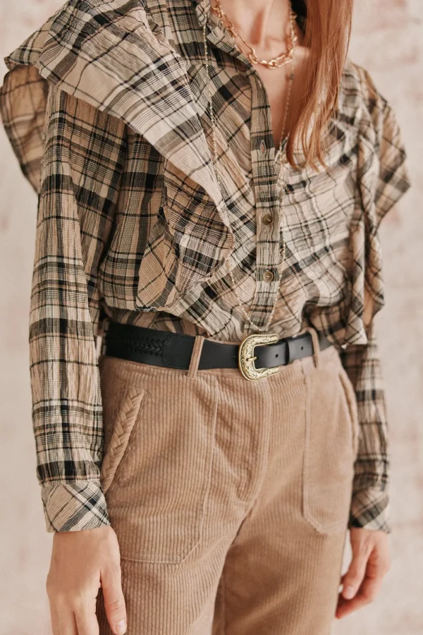 Fashion Clarisa. Blusa cuados volante. Mujer Blusas Y Camisas