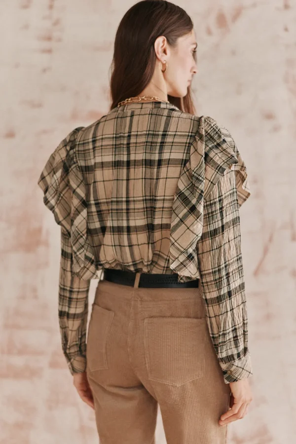 Fashion Clarisa. Blusa cuados volante. Mujer Blusas Y Camisas