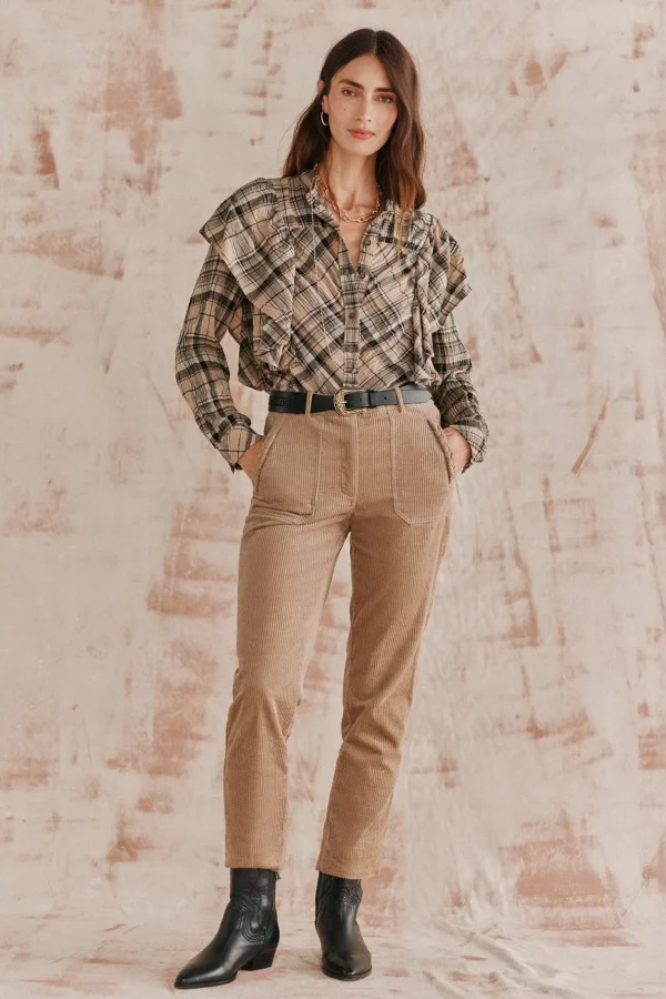 Fashion Clarisa. Blusa cuados volante. Mujer Blusas Y Camisas