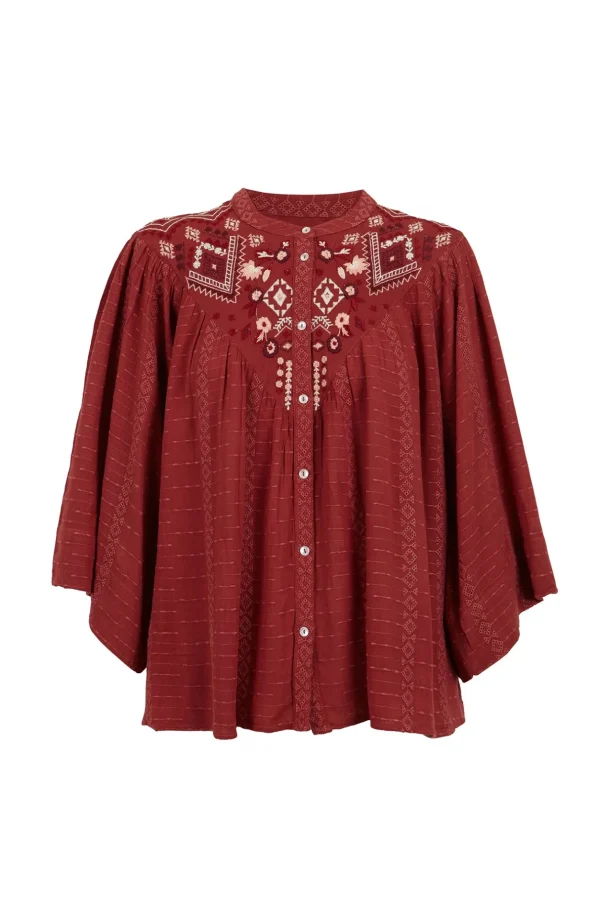 Outlet Claudia. Blusa pechera bordada. Mujer Blusas Y Camisas