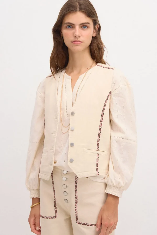 Sale Elena. Chaleco vaquero bordado Mujer Chalecos