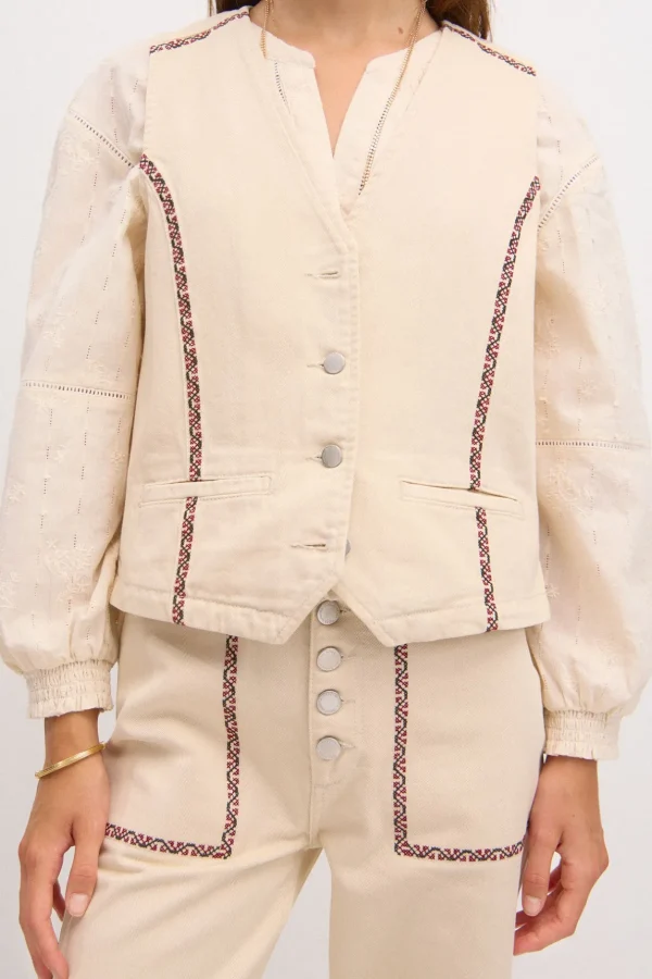Sale Elena. Chaleco vaquero bordado Mujer Chalecos