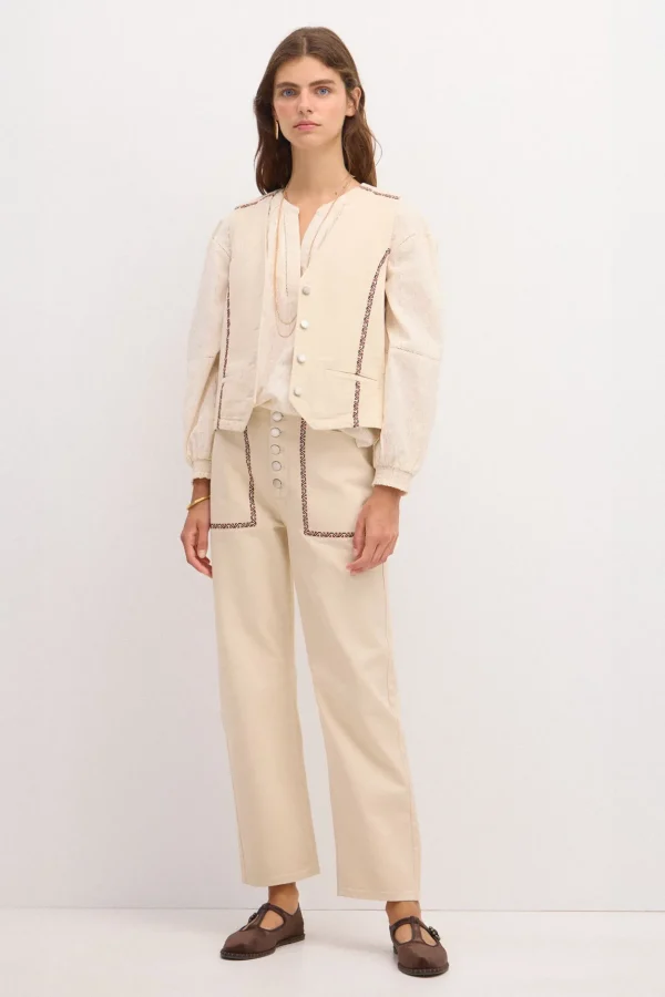 Sale Elena. Chaleco vaquero bordado Mujer Chalecos
