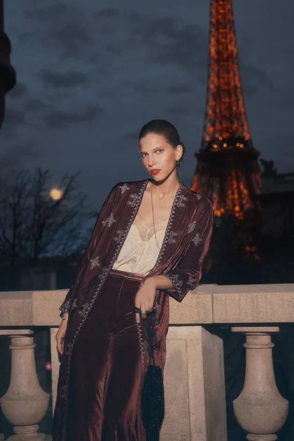 Clearance Estrella. Kimono largo terciopelo bordado Mujer Vestidos Y Monos