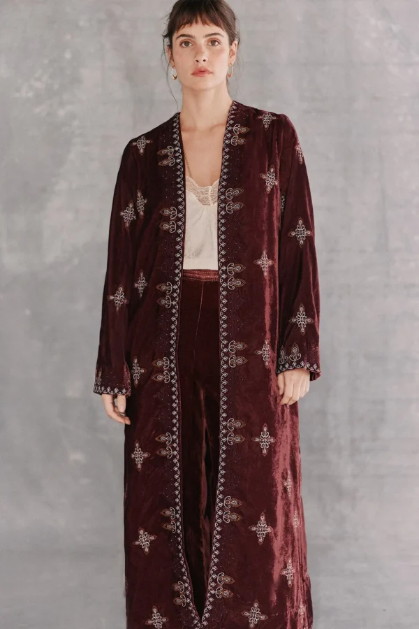Clearance Estrella. Kimono largo terciopelo bordado Mujer Vestidos Y Monos