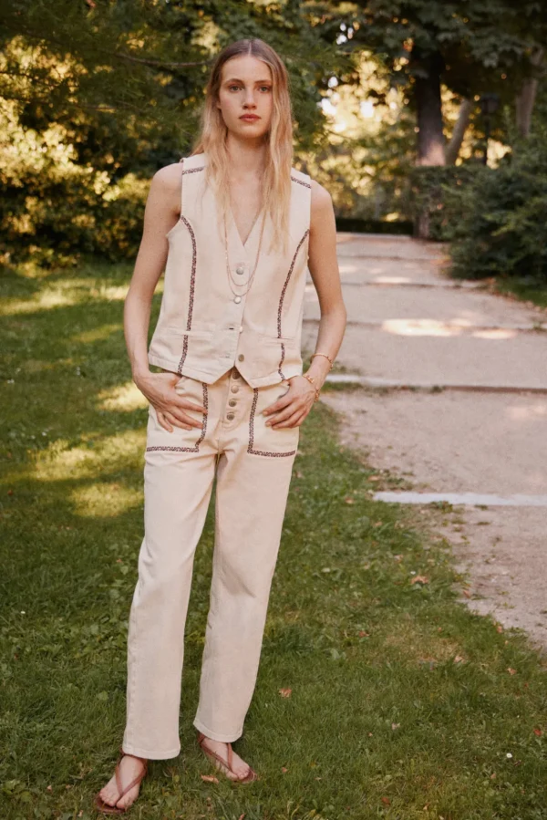 Sale Oihana. Jeans rectos con bordados Mujer Jeans | Pantalones