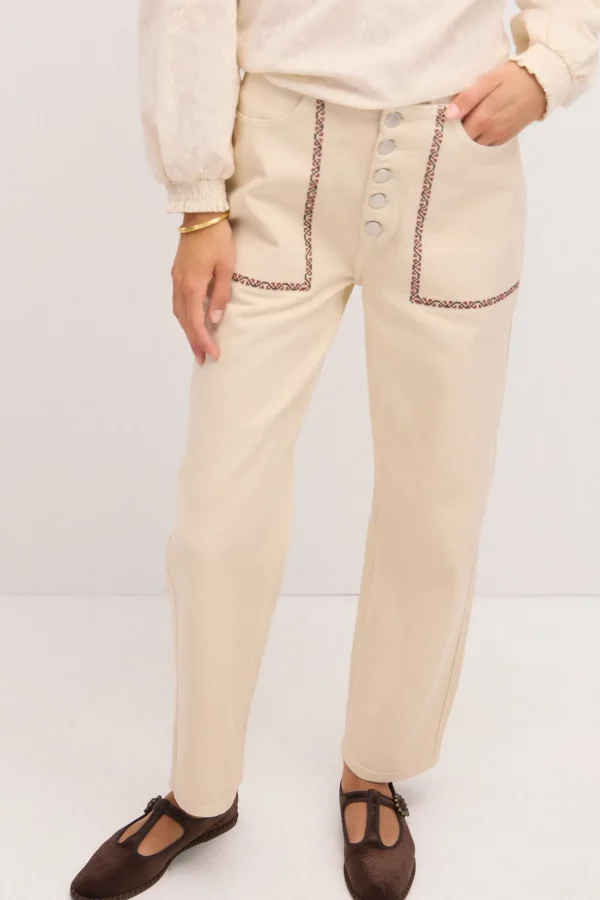 Sale Oihana. Jeans rectos con bordados Mujer Jeans | Pantalones