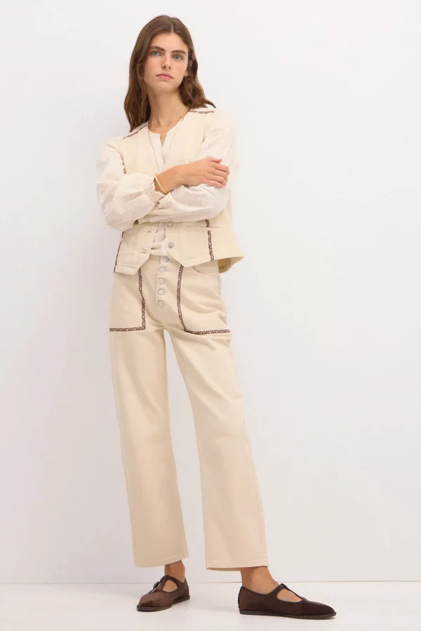 Sale Oihana. Jeans rectos con bordados Mujer Jeans | Pantalones