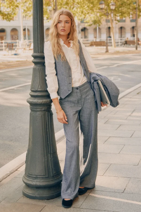 Flash Sale Pamela. Pantalón amplio de espiga Mujer Pantalones