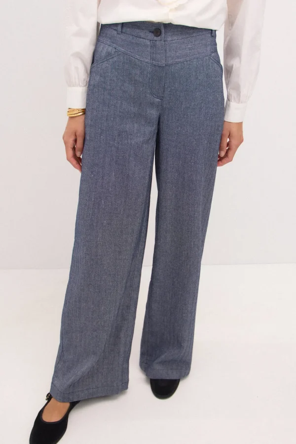 Flash Sale Pamela. Pantalón amplio de espiga Mujer Pantalones