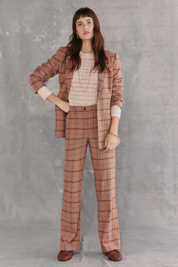 Fashion Pandora. Pantalón recto de cuadros Mujer Pantalones