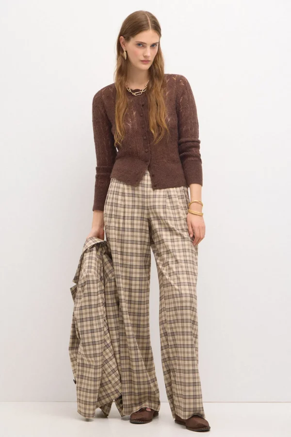 Clearance Perla. Pantalón amplio de cuadros Mujer Pantalones