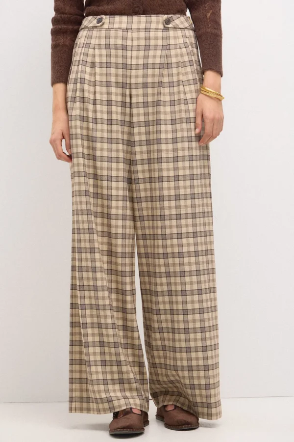 Clearance Perla. Pantalón amplio de cuadros Mujer Pantalones