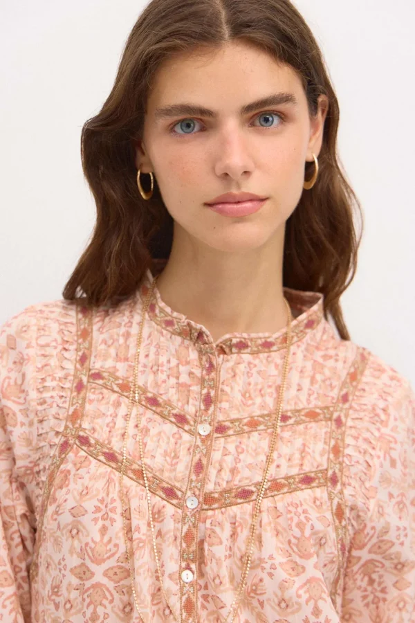 Fashion Ramona. Blusa estampada tiras bordadas. Mujer Blusas Y Camisas
