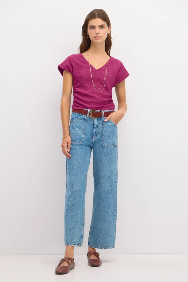 Best Sale Sara. Camiseta entallada con textura Mujer Camisetas Y Tops