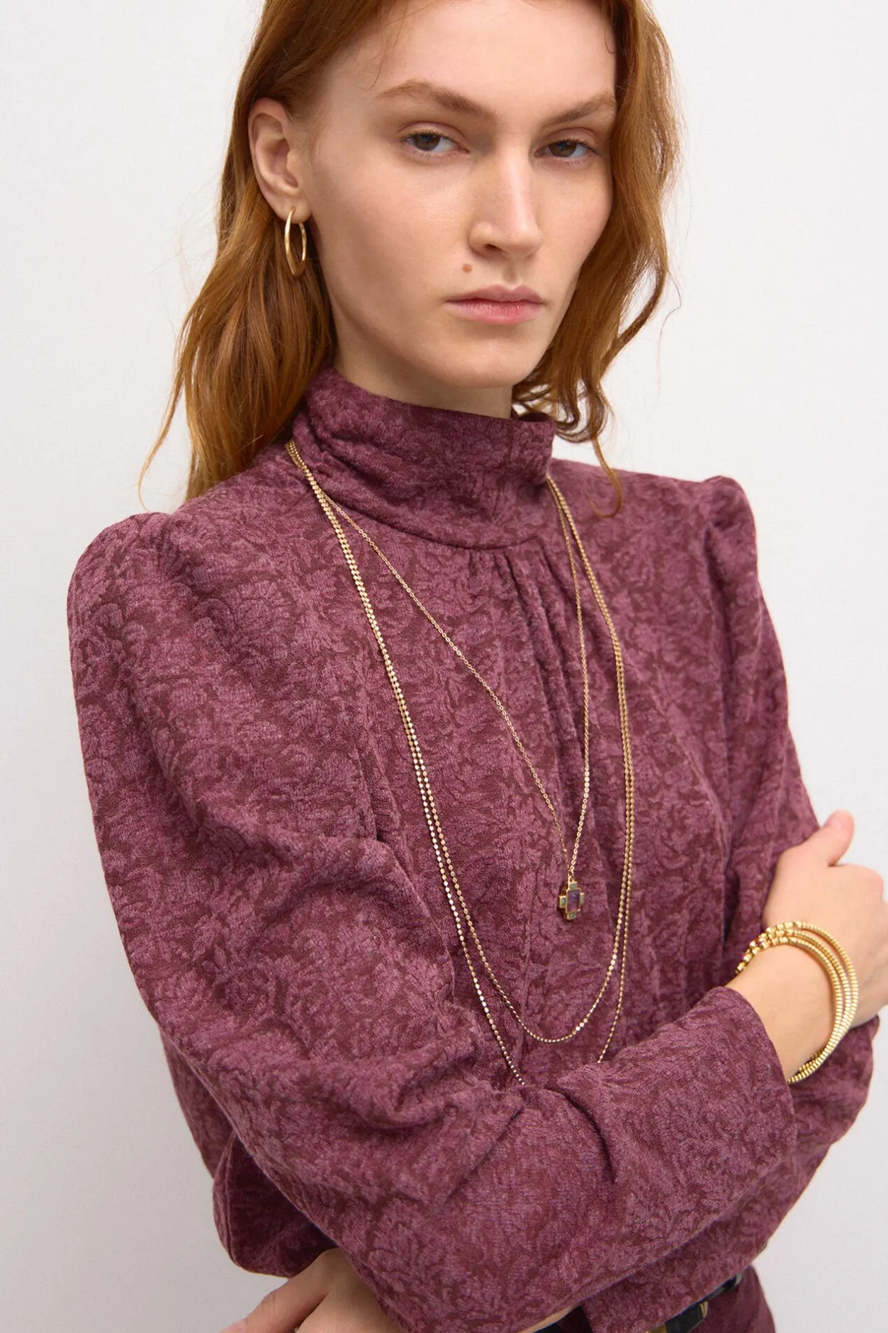 soraya_camiseta_de_jacqua_1.webp Online Soraya. Camiseta de jacquard Mujer Camisetas Y Tops