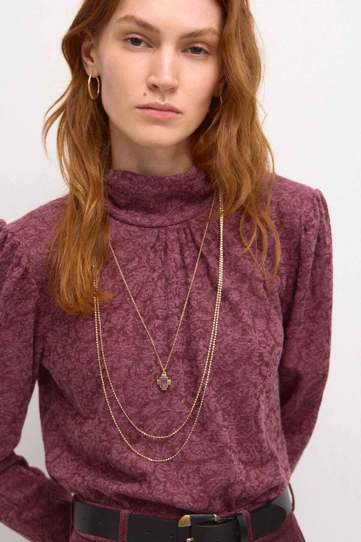 soraya_camiseta_de_jacqua_2.webp Online Soraya. Camiseta de jacquard Mujer Camisetas Y Tops