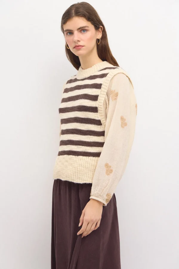 Fashion Társila. Chaleco de punto rayas Mujer Chalecos | Jerséis Y Cárdigans